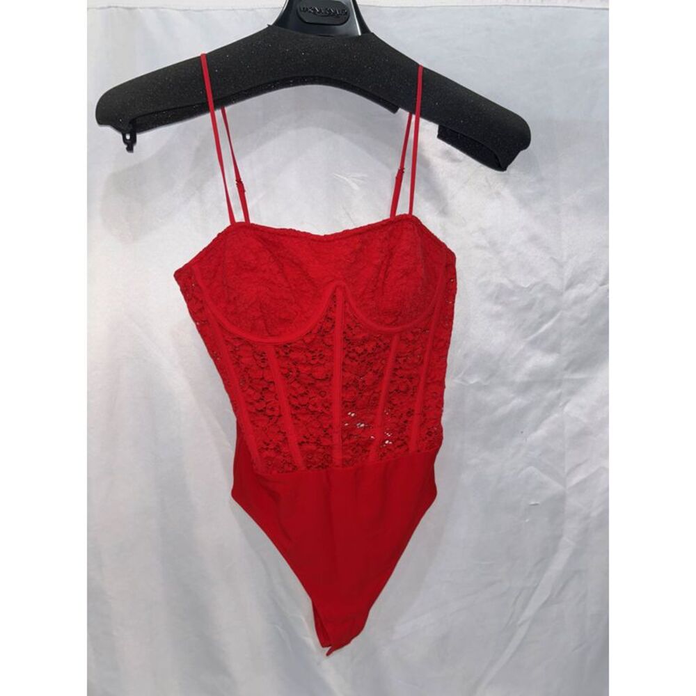 Cami NYC Red Lace Bustier Bodysuit